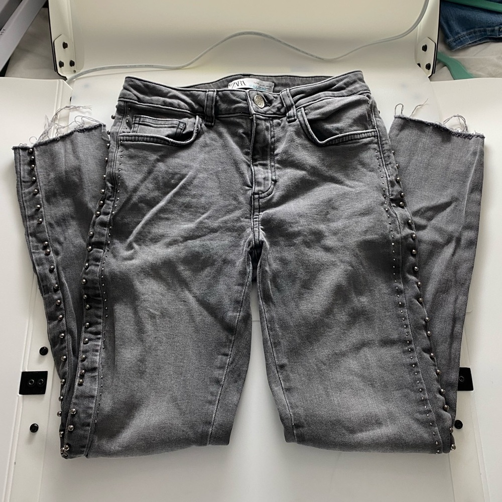 Zara black frayed jeans with silver pins